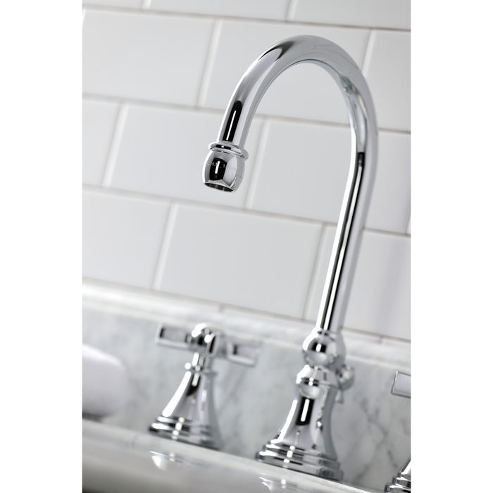 Kingston Tulare KS2981ZX - Millennium Two-Handle 3-Hole Deck Mount Widespread Bathroom Faucet with Brass Pop-Up, Polished Chrome