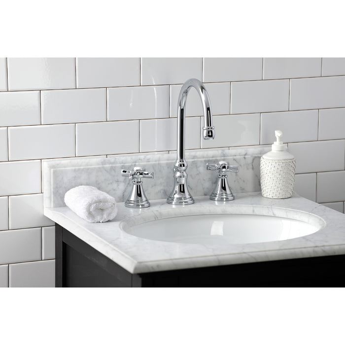 Kingston Tulare KS2981ZX - Millennium Two-Handle 3-Hole Deck Mount Widespread Bathroom Faucet with Brass Pop-Up, Polished Chrome