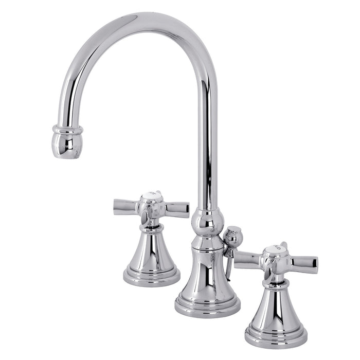 Kingston Tulare KS2981ZX - Millennium Two-Handle 3-Hole Deck Mount Widespread Bathroom Faucet with Brass Pop-Up, Polished Chrome