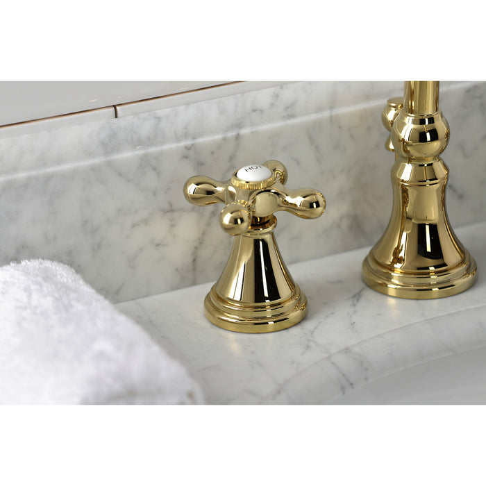 Kingston Tulare KS2982AX - Governor Two-Handle 3-Hole Deck Mount Widespread Bathroom Faucet with Brass Pop-Up, Polished Brass