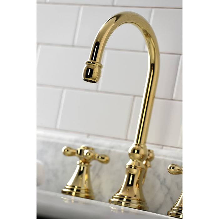 Governor KS2982AX Two-Handle 3-Hole Deck Mount Widespread Bathroom Faucet with Brass Pop-Up, Polished Brass