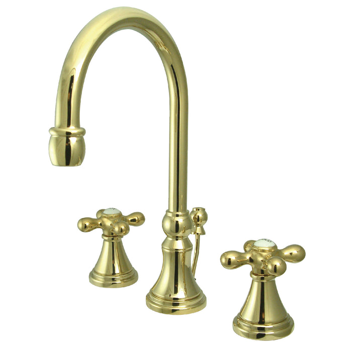 Kingston Tulare KS2982AX - Governor Two-Handle 3-Hole Deck Mount Widespread Bathroom Faucet with Brass Pop-Up, Polished Brass