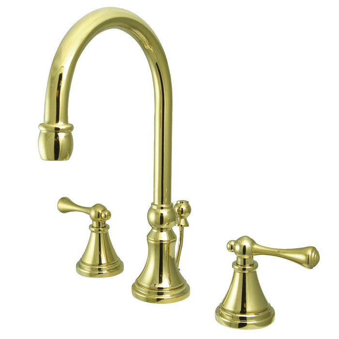Governor KS2982BL Two-Handle 3-Hole Deck Mount Widespread Bathroom Faucet with Brass Pop-Up, Polished Brass