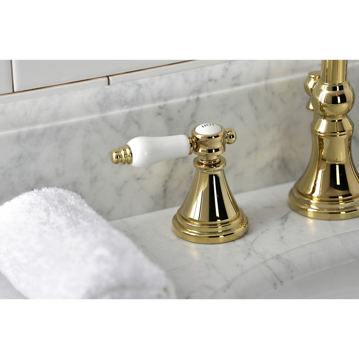 Bel-Air KS2982BPL Two-Handle 3-Hole Deck Mount Widespread Bathroom Faucet with Brass Pop-Up, Polished Brass