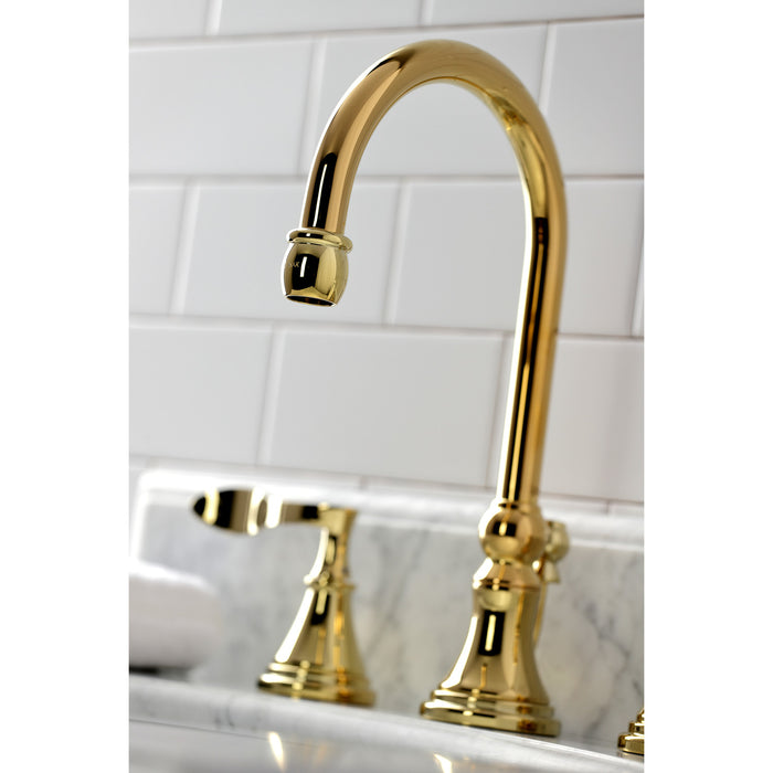 Century KS2982CFL Two-Handle 3-Hole Deck Mount Widespread Bathroom Faucet with Brass Pop-Up, Polished Brass