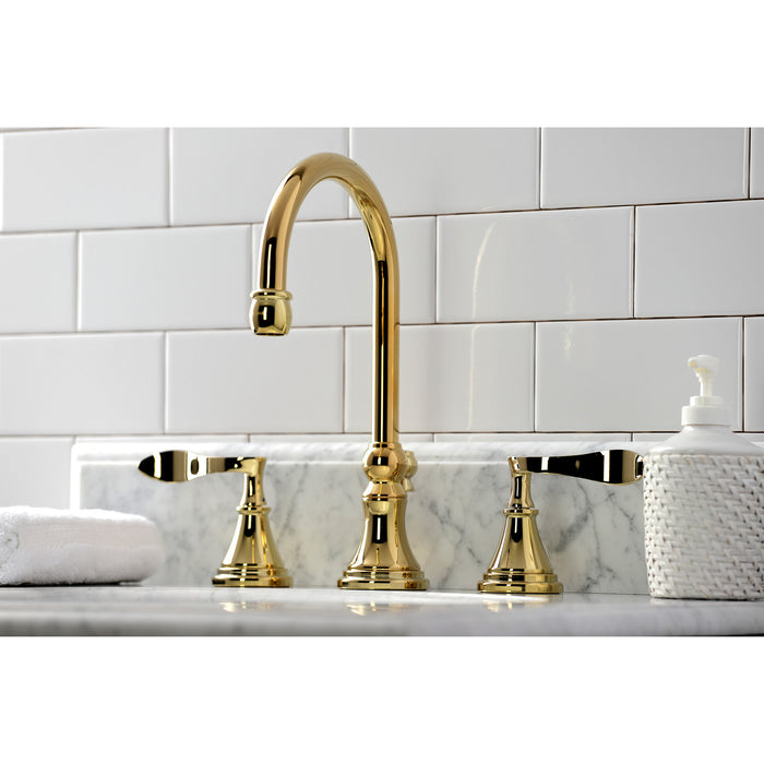 Century KS2982CFL Two-Handle 3-Hole Deck Mount Widespread Bathroom Faucet with Brass Pop-Up, Polished Brass