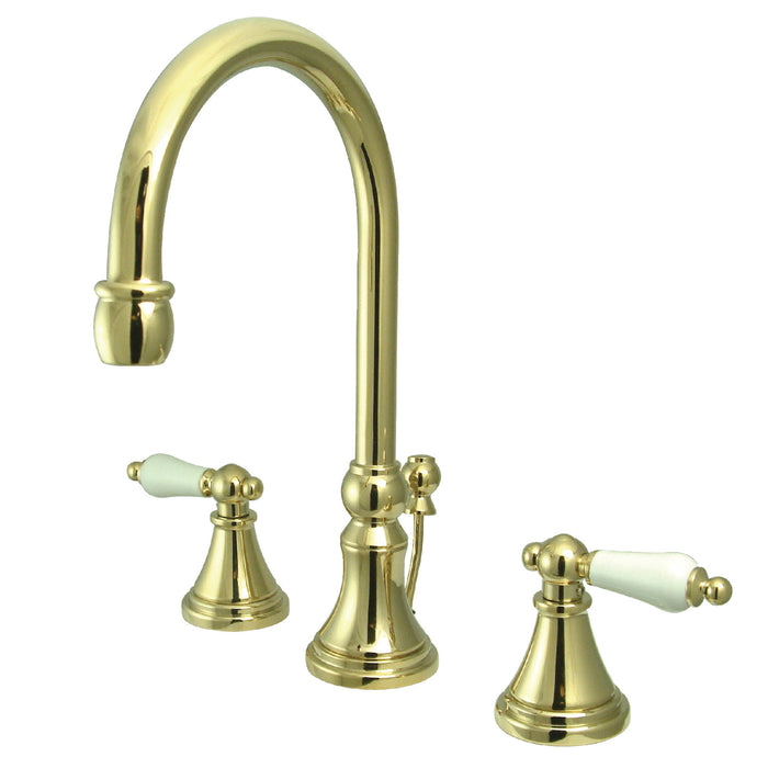 Governor KS2982PL Two-Handle 3-Hole Deck Mount Widespread Bathroom Faucet with Brass Pop-Up, Polished Brass