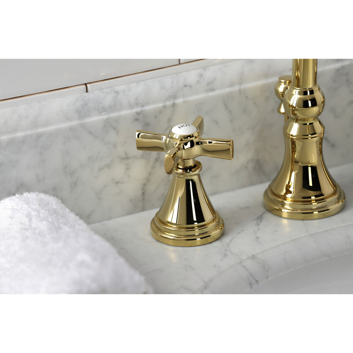 Millennium KS2982ZX Two-Handle 3-Hole Deck Mount Widespread Bathroom Faucet with Brass Pop-Up, Polished Brass