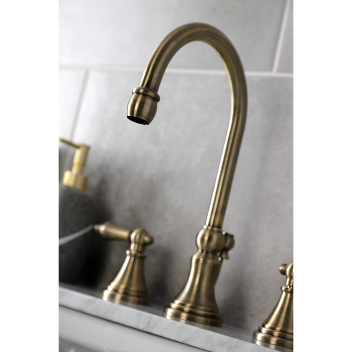 Governor KS2983AL Two-Handle 3-Hole Deck Mount Widespread Bathroom Faucet with Brass Pop-Up, Antique Brass