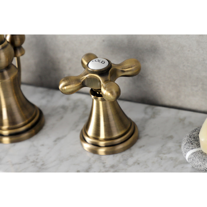 Kingston Tulare KS2983AX - Governor Two-Handle 3-Hole Deck Mount Widespread Bathroom Faucet with Brass Pop-Up, Antique Brass