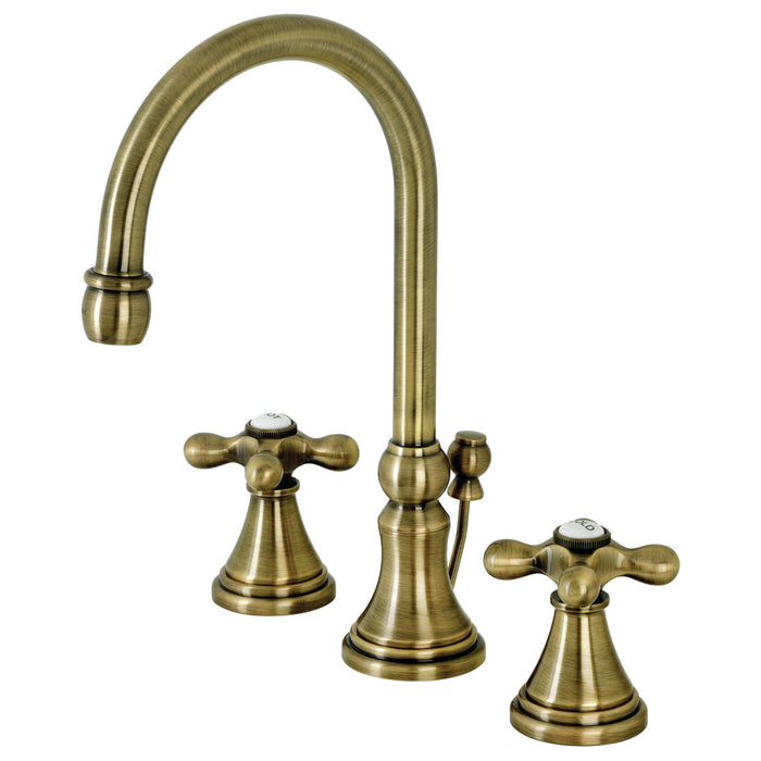 Kingston Tulare KS2983AX - Governor Two-Handle 3-Hole Deck Mount Widespread Bathroom Faucet with Brass Pop-Up, Antique Brass