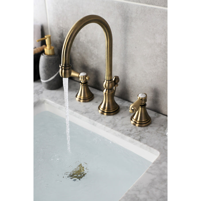Heirloom KS2983BAL Two-Handle 3-Hole Deck Mount Widespread Bathroom Faucet with Brass Pop-Up, Antique Brass