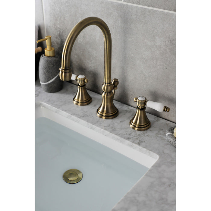 Bel-Air KS2983BPL Two-Handle 3-Hole Deck Mount Widespread Bathroom Faucet with Brass Pop-Up, Antique Brass
