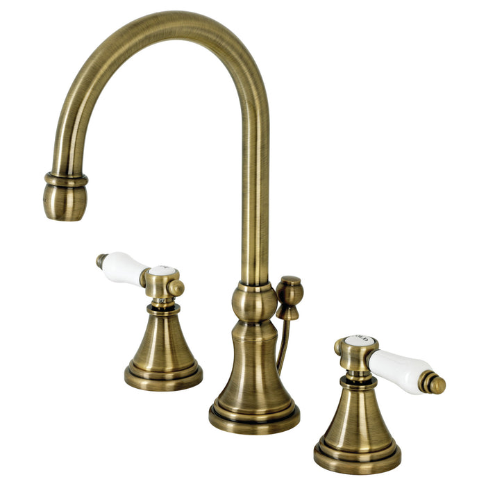 Bel-Air KS2983BPL Two-Handle 3-Hole Deck Mount Widespread Bathroom Faucet with Brass Pop-Up, Antique Brass