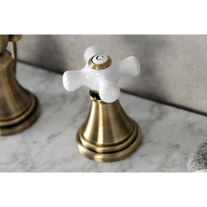 Governor KS2983PX Two-Handle 3-Hole Deck Mount Widespread Bathroom Faucet with Brass Pop-Up, Antique Brass