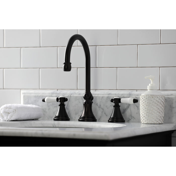 Bel-Air KS2985BPL Two-Handle 3-Hole Deck Mount Widespread Bathroom Faucet with Brass Pop-Up, Oil Rubbed Bronze