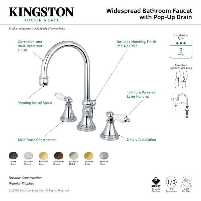 Governor KS2985PL Two-Handle 3-Hole Deck Mount Widespread Bathroom Faucet with Brass Pop-Up, Oil Rubbed Bronze
