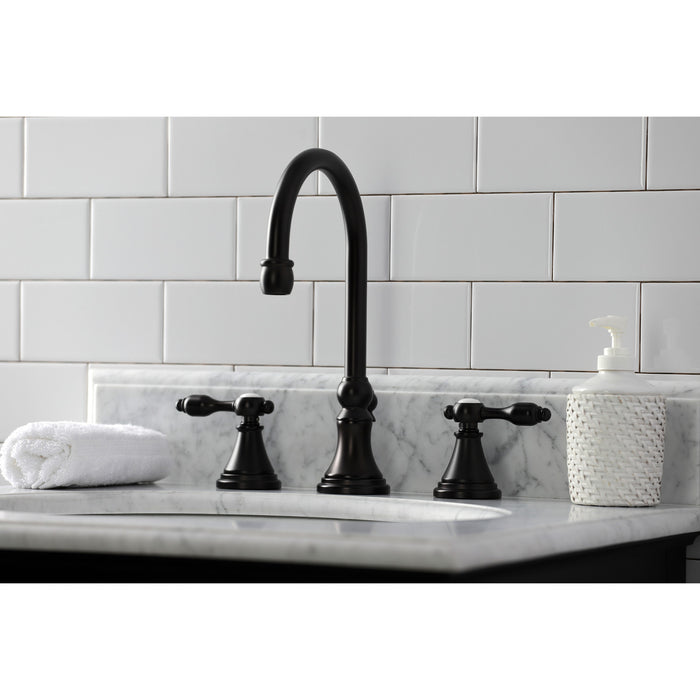 Tudor KS2985TAL Two-Handle 3-Hole Deck Mount Widespread Bathroom Faucet with Brass Pop-Up, Oil Rubbed Bronze