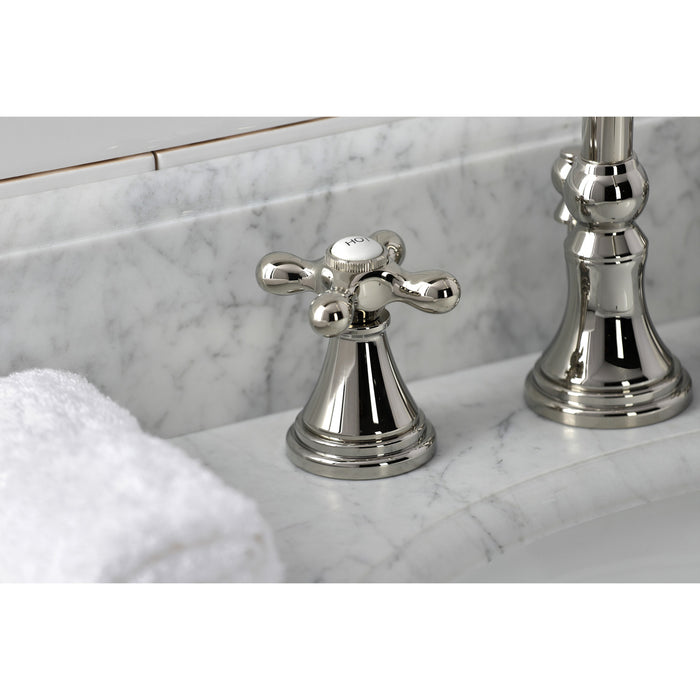 Kingston Tulare KS2986AX - Governor Two-Handle 3-Hole Deck Mount Widespread Bathroom Faucet with Brass Pop-Up, Polished Nickel