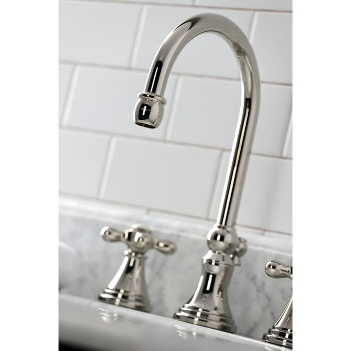 Governor KS2986AX Two-Handle 3-Hole Deck Mount Widespread Bathroom Faucet with Brass Pop-Up, Polished Nickel