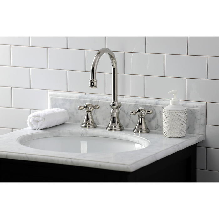 Kingston Tulare KS2986AX - Governor Two-Handle 3-Hole Deck Mount Widespread Bathroom Faucet with Brass Pop-Up, Polished Nickel