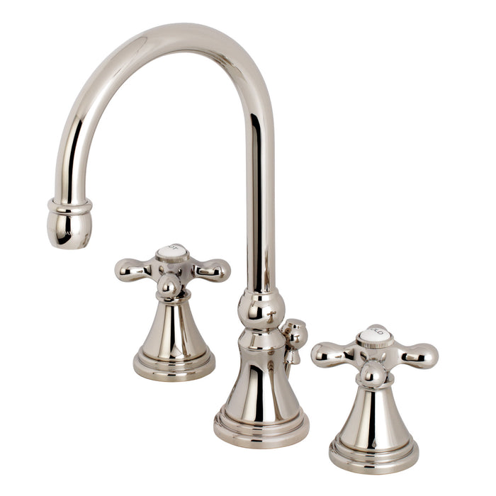 Kingston Tulare KS2986AX - Governor Two-Handle 3-Hole Deck Mount Widespread Bathroom Faucet with Brass Pop-Up, Polished Nickel