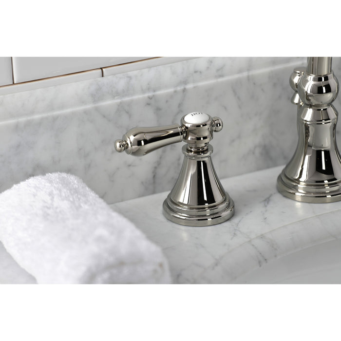 Heirloom KS2986BAL Two-Handle 3-Hole Deck Mount Widespread Bathroom Faucet with Brass Pop-Up, Polished Nickel