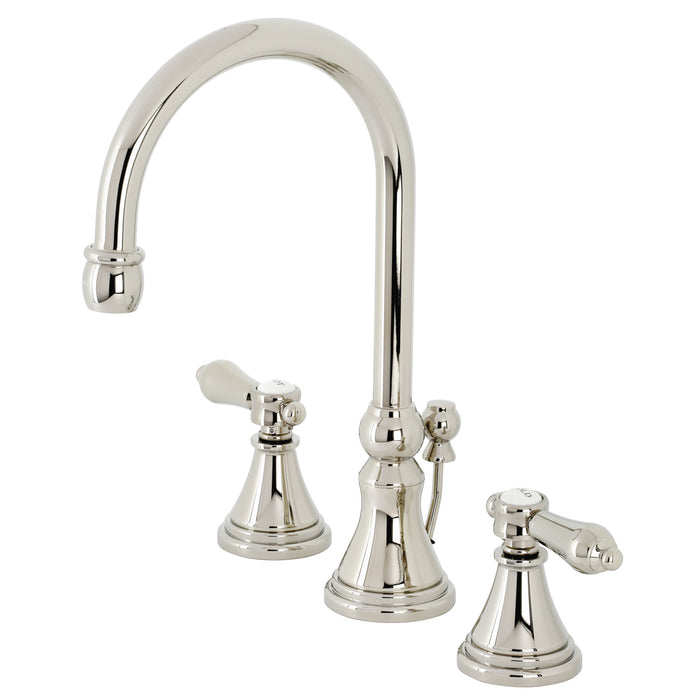 Heirloom KS2986BAL Two-Handle 3-Hole Deck Mount Widespread Bathroom Faucet with Brass Pop-Up, Polished Nickel