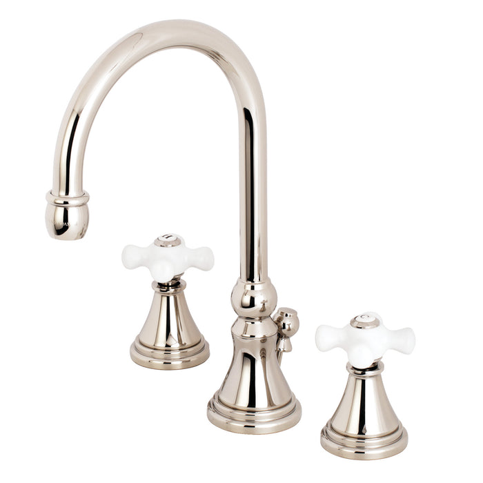 Governor KS2986PX Two-Handle 3-Hole Deck Mount Widespread Bathroom Faucet with Brass Pop-Up, Polished Nickel
