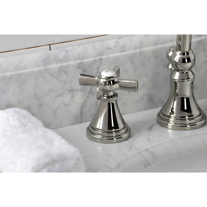 Kingston Tulare KS2986ZX - Millennium Two-Handle 3-Hole Deck Mount Widespread Bathroom Faucet with Brass Pop-Up, Polished Nickel