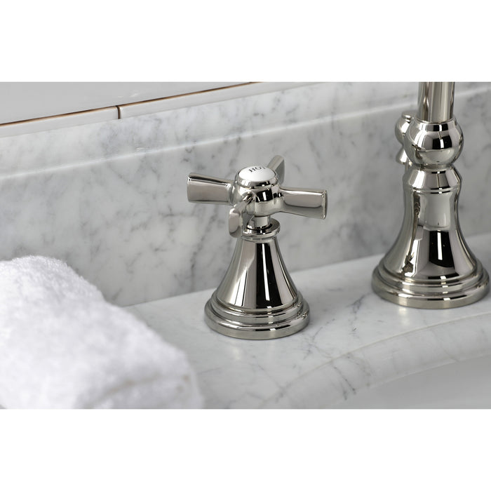 Millennium KS2986ZX Two-Handle 3-Hole Deck Mount Widespread Bathroom Faucet with Brass Pop-Up, Polished Nickel