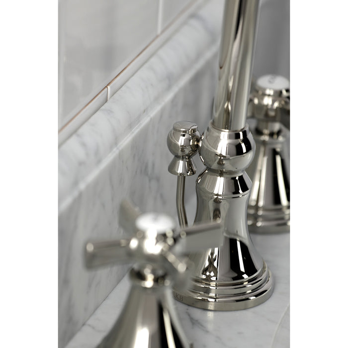Kingston Tulare KS2986ZX - Millennium Two-Handle 3-Hole Deck Mount Widespread Bathroom Faucet with Brass Pop-Up, Polished Nickel