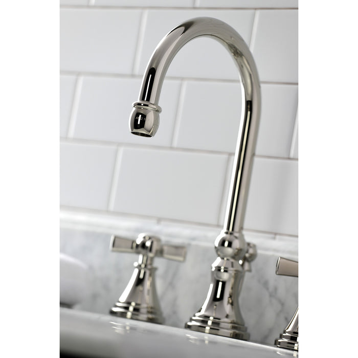 Kingston Tulare KS2986ZX - Millennium Two-Handle 3-Hole Deck Mount Widespread Bathroom Faucet with Brass Pop-Up, Polished Nickel