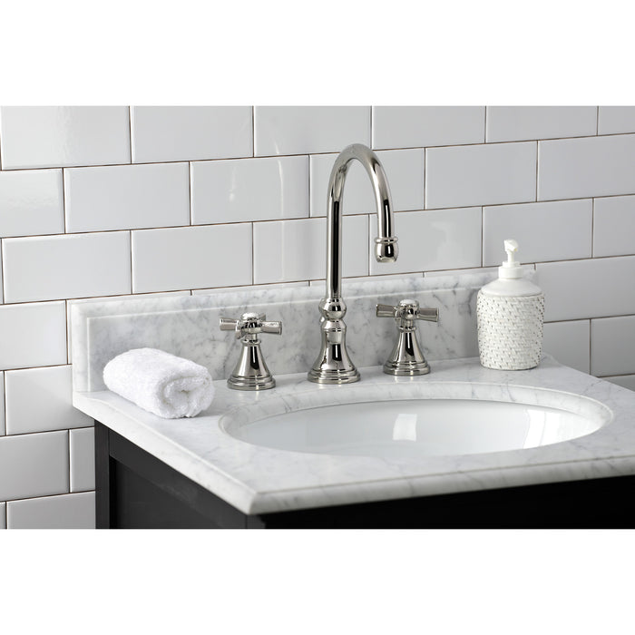 Kingston Tulare KS2986ZX - Millennium Two-Handle 3-Hole Deck Mount Widespread Bathroom Faucet with Brass Pop-Up, Polished Nickel