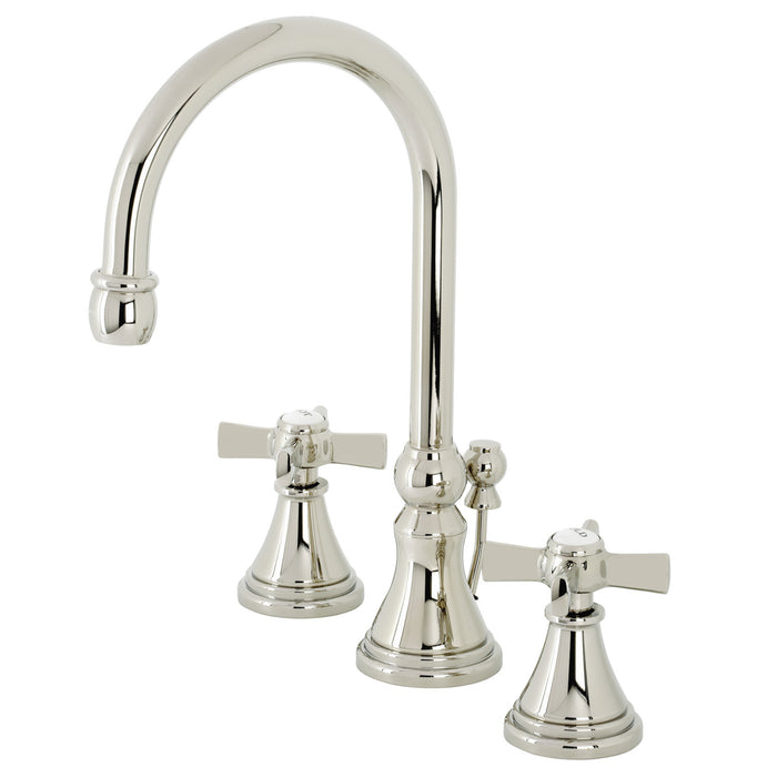 Kingston Tulare KS2986ZX - Millennium Two-Handle 3-Hole Deck Mount Widespread Bathroom Faucet with Brass Pop-Up, Polished Nickel