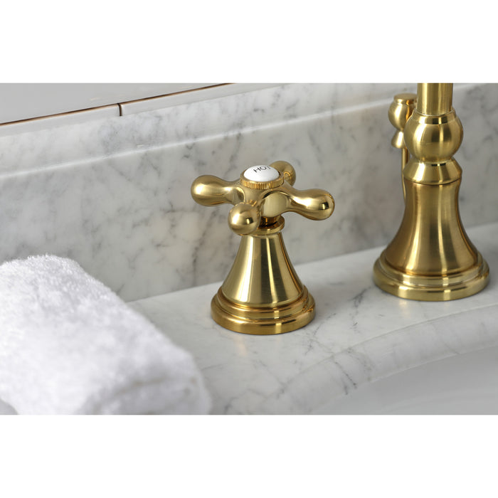 Kingston Tulare KS2987AX - Governor Two-Handle 3-Hole Deck Mount Widespread Bathroom Faucet with Brass Pop-Up, Brushed Brass