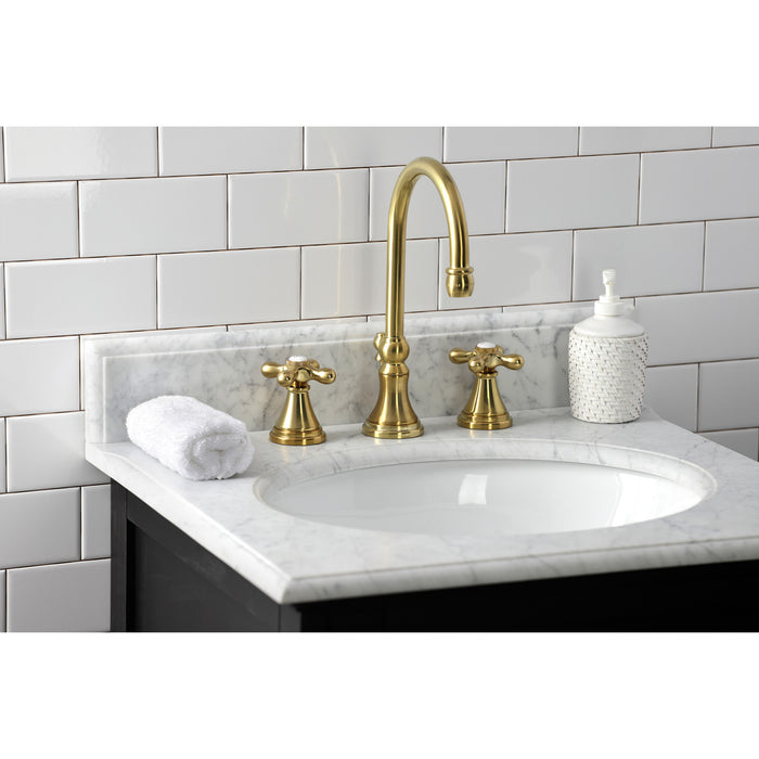 Kingston Tulare KS2987AX - Governor Two-Handle 3-Hole Deck Mount Widespread Bathroom Faucet with Brass Pop-Up, Brushed Brass