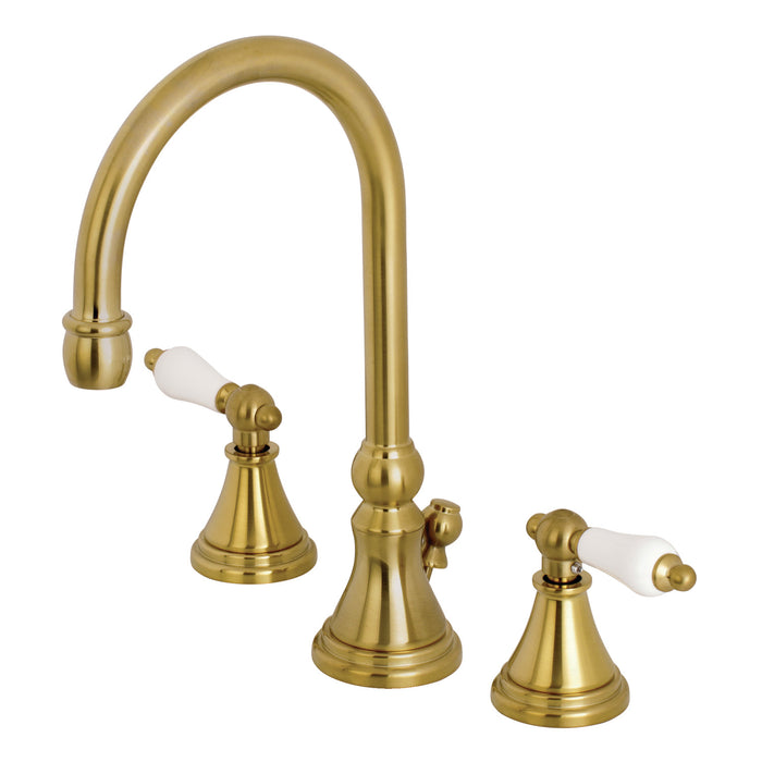Governor KS2987PL Two-Handle 3-Hole Deck Mount Widespread Bathroom Faucet with Brass Pop-Up, Brushed Brass