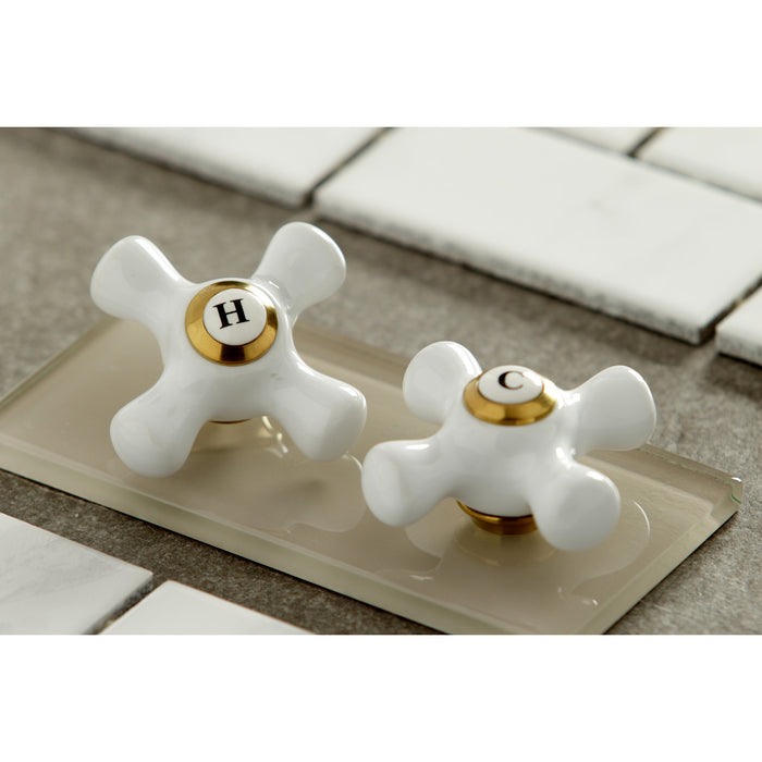 Kingston Tulare KS2987PX - Governor Two-Handle 3-Hole Deck Mount Widespread Bathroom Faucet with Brass Pop-Up, Brushed Brass