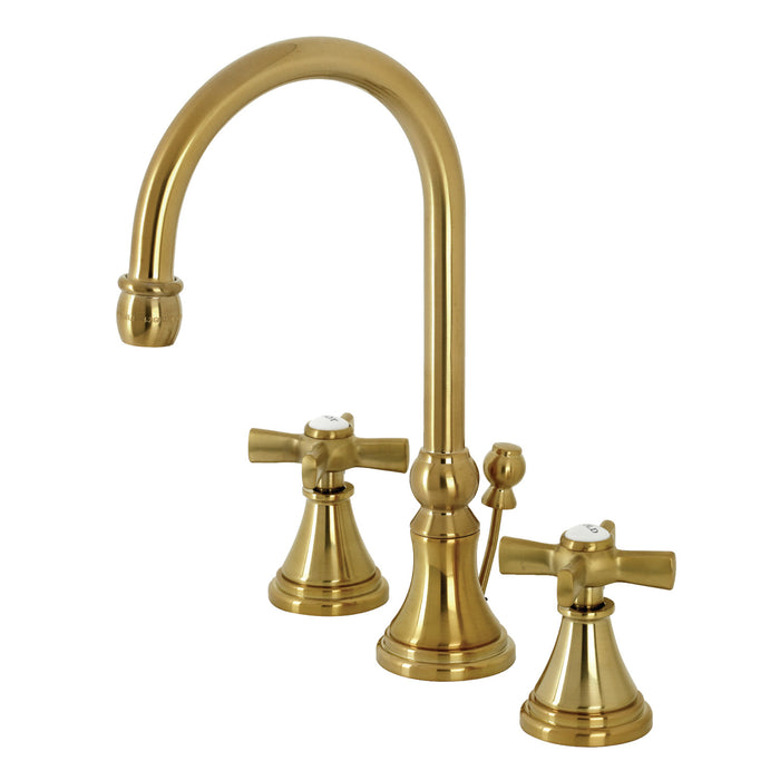 Millennium KS2987ZX Two-Handle 3-Hole Deck Mount Widespread Bathroom Faucet with Brass Pop-Up, Brushed Brass
