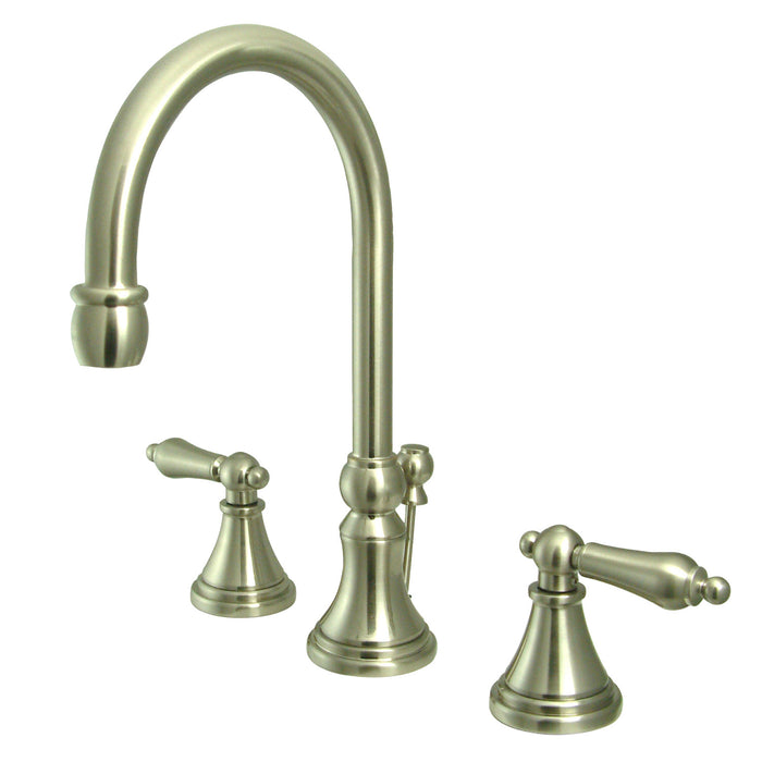 Governor KS2988AL Two-Handle 3-Hole Deck Mount Widespread Bathroom Faucet with Brass Pop-Up, Brushed Nickel