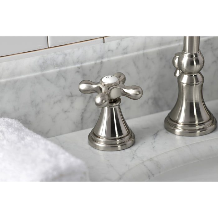 Kingston Tulare KS2988AX - Governor Two-Handle 3-Hole Deck Mount Widespread Bathroom Faucet with Brass Pop-Up, Brushed Nickel