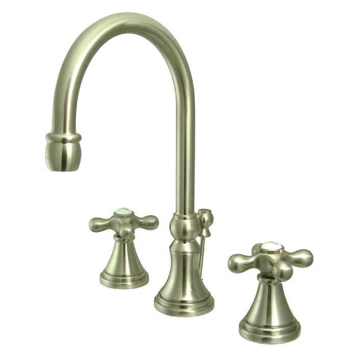 Kingston Tulare KS2988AX - Governor Two-Handle 3-Hole Deck Mount Widespread Bathroom Faucet with Brass Pop-Up, Brushed Nickel