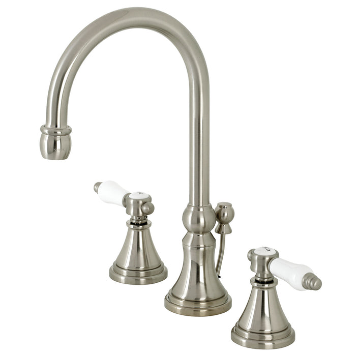 Bel-Air KS2988BPL Two-Handle 3-Hole Deck Mount Widespread Bathroom Faucet with Brass Pop-Up, Brushed Nickel