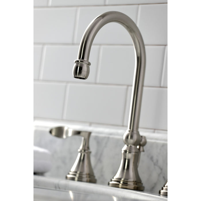Century KS2988CFL Two-Handle 3-Hole Deck Mount Widespread Bathroom Faucet with Brass Pop-Up, Brushed Nickel