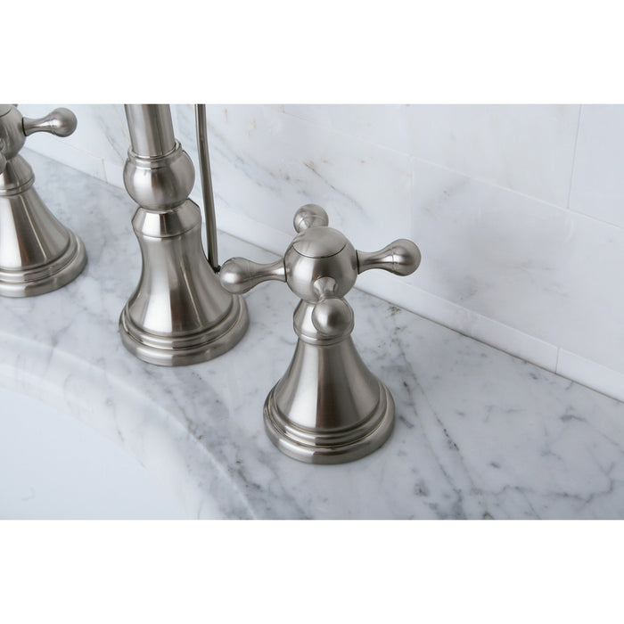 Kingston Tulare KS2988KX - Governor Two-Handle 3-Hole Deck Mount Widespread Bathroom Faucet with Brass Pop-Up, Brushed Nickel