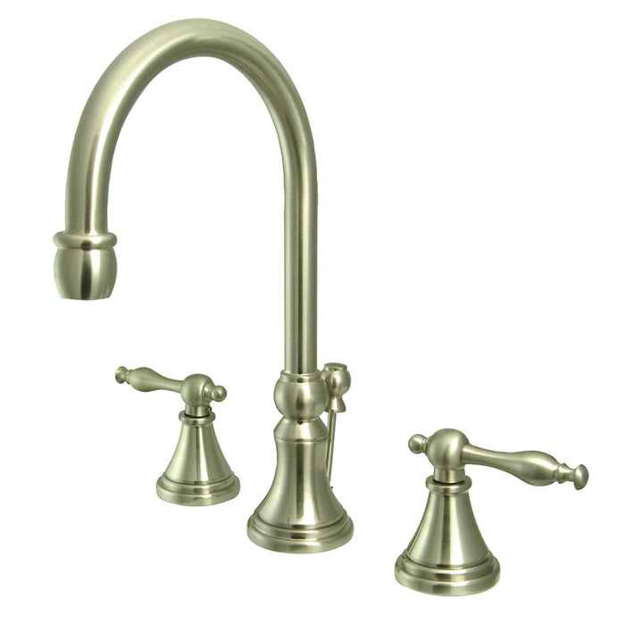 Governor KS2988NL Two-Handle 3-Hole Deck Mount Widespread Bathroom Faucet with Brass Pop-Up, Brushed Nickel