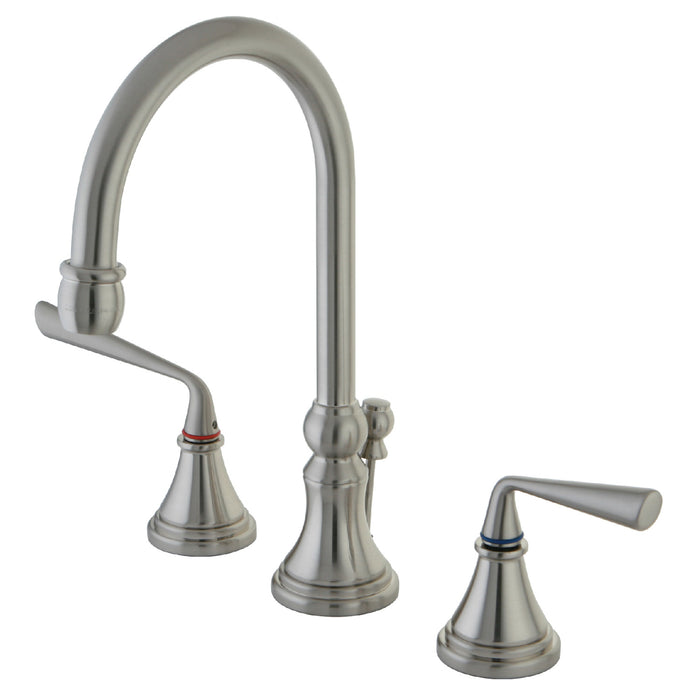 Silver Sage KS2988ZL Two-Handle 3-Hole Deck Mount Widespread Bathroom Faucet with Brass Pop-Up, Brushed Nickel