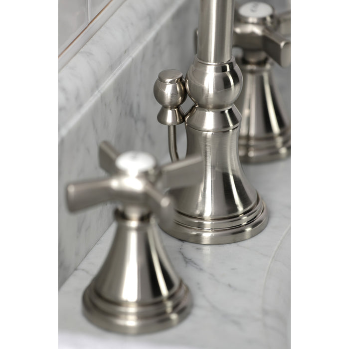 Millennium KS2988ZX Two-Handle 3-Hole Deck Mount Widespread Bathroom Faucet with Brass Pop-Up, Brushed Nickel