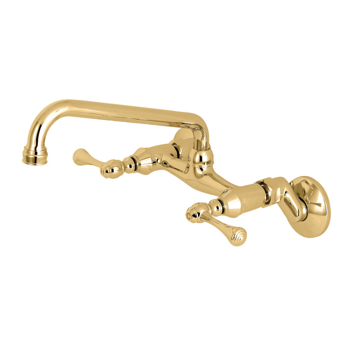 Kingston KS300PB Two-Handle 2-Hole Wall Mount Kitchen Faucet, Polished Brass
